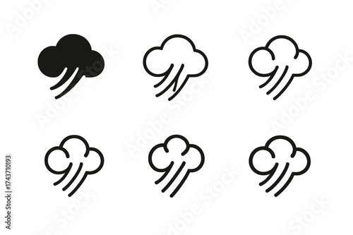 Cloud Emblem Variations. Letting go of stress from the day. Set Logo of cloud release: small cloud with soft flowing lines. harmonious logo variations of the