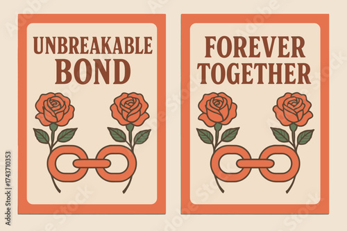 Unbreakable Chain Banner. Unbreakable Bond. Two vertical A6 banners with safe margins, centered composition, no elements touching edges, retro style, coral and