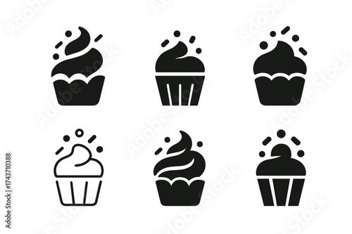 Cupcake Logo Variations. Cupcake decorations. Set Logo of Baking: sprinkles and toppings icon. harmonious logo variations of the same emblematic concept, each