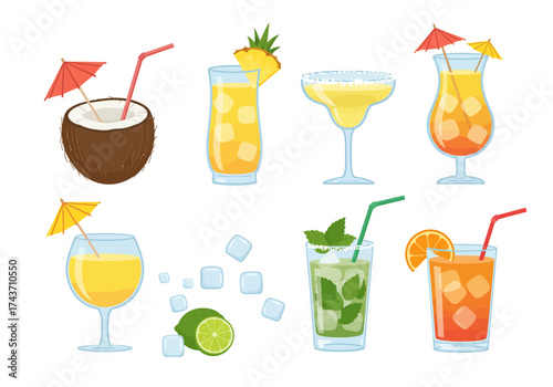 Colorful Cocktail Assortment Tropical Drinks and Refreshments