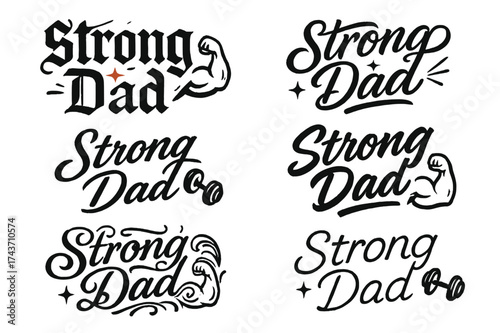 Calligraphy Strong Dad. Strong Dad. Create a calligraphy lettering illustration of the phrase: Strong Dad.