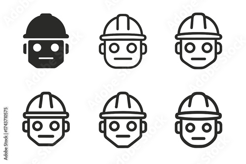 Robotic Helmet Logos. Robotic maintenance crews. Set Logo of helmet robot: robot head with construction helmet. harmonious logo variations of the