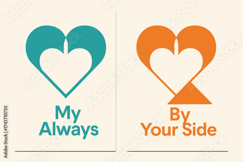 Geometric Heart Banners. Union. Two vertical A6 banners with safe margins, centered composition, no elements touching edges, geometric style, turquoise and