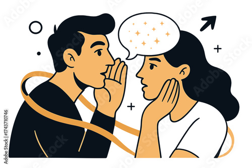 Shared Secrets. Whispered secrets. Close profiles with shared breath, delicate lines forming a speech bubble
