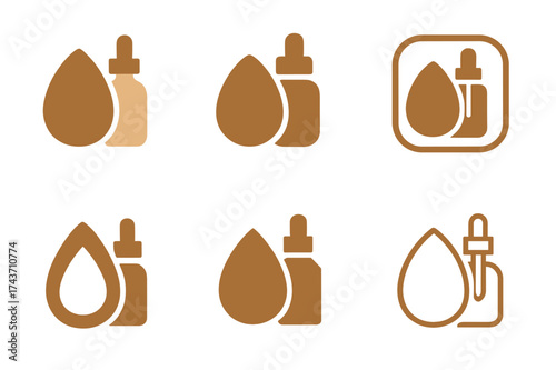 Beauty Sponge Logos. Beauty Sponge Next to Foundation. Set Logo of Beauty Sponge with Foundation Bottle: sponge and dropper bottle. harmonious logo variations