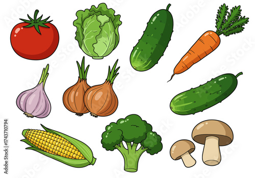 Fresh Cartoon Vegetables A Colorful and Healthy Collection