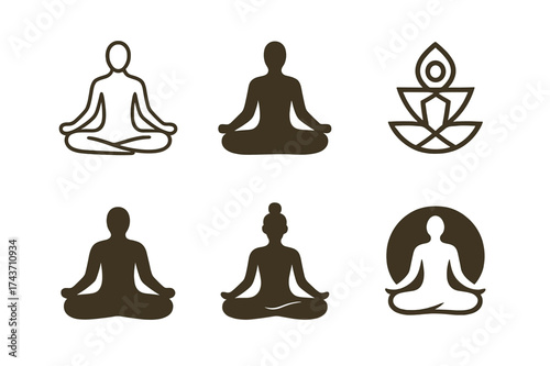 Wellness Logo Variations. Yoga, mindfulness, and self-care practices inspiring well-being. Set Logo of Wellness: person in lotus pose. harmonious