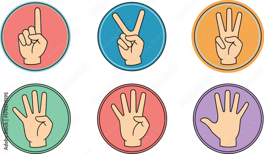 Fototapeta premium Counting fingers hand gestures from one to five illustration