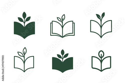 Personal Growth Logos. Making personal growth a lifestyle choice. Set Logo of Making personal growth a lifestyle choice: open book with leaves. harmonious logo