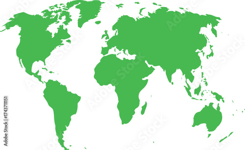 Vibrant green world map symbolizing environmental awareness and global unity for a sustainable future in clean vector style.