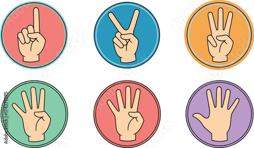 Counting fingers hand gestures from one to five illustration