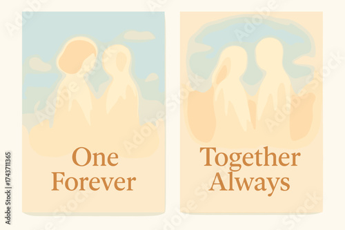 Glowing Soulmate Banners. Soulmates. Two vertical A6 banners with safe margins, centered composition, no elements touching edges, pastel style, sky blue and