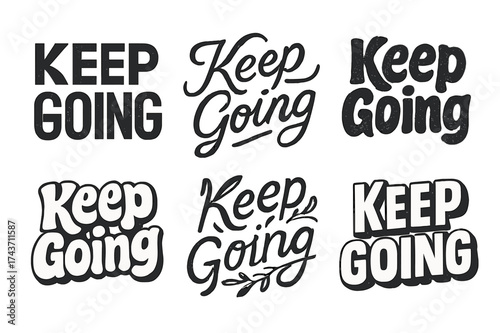 Creative Lettering Grid. Keep Going. Set lettering. harmonious lettering variations of the same emblematic concept, each with different artistic interpretation