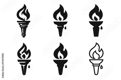 Variants of Memory Flame. Lamenting the loss of cultural heritage. Set Logo of memory flame: symbolic torch of heritage flickering out. harmonious logo