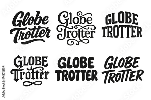 Lettering Style Variations. Globe Trotter. Set lettering. harmonious lettering variations of the same emblematic concept, each with different