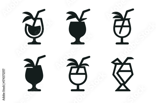 Tropical Drinks Logos. Tropical Drinks. Set Logo of Tropical Drinks: straw. harmonious logo variations of the same emblematic concept, each with different