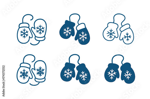 Winter Party Logos. Snow-themed birthday party for winter babies. Set Logo of Snow-themed birthday party for winter babies: Cozy mittens pair. harmonious logo