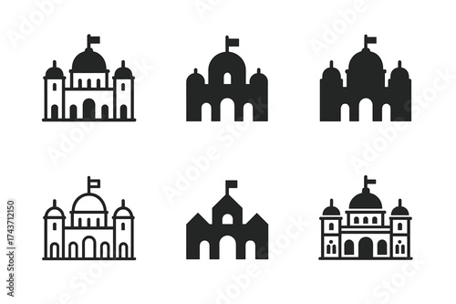 Palace Skyline Logos. Royal palaces. Set Logo of Architecture: palace skyline icon. harmonious logo variations of the same emblematic concept, each with