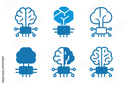 AI Logo Variations. Learning new technologies. Set Logo of Learning new technologies: AI neural chip. harmonious logo variations of the same emblematic