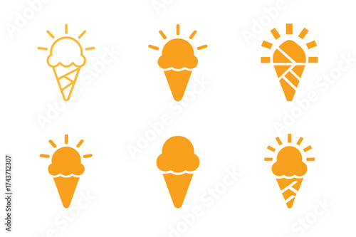 Ice Cream Logo Variations. Ice cream on a hot summer day. Set Logo of Ice cream on a hot summer day: Single scoop cone. harmonious logo variations of the same