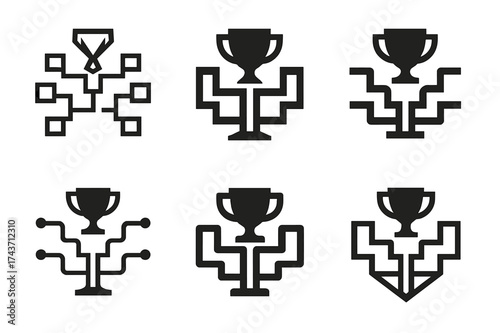 Tournament Logo Variations. Game tournaments. Set Logo of tournament bracket: branching structure forming championship tree. harmonious logo variations of the