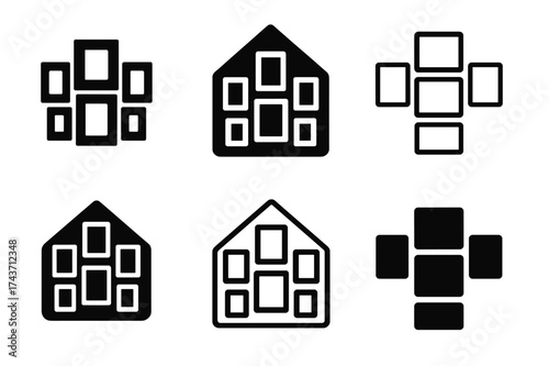 Budget Decor Logos. Home decor on a budget. Set Logo of Home decor on a budget: Budget gallery wall. harmonious logo variations of the same emblematic concept,