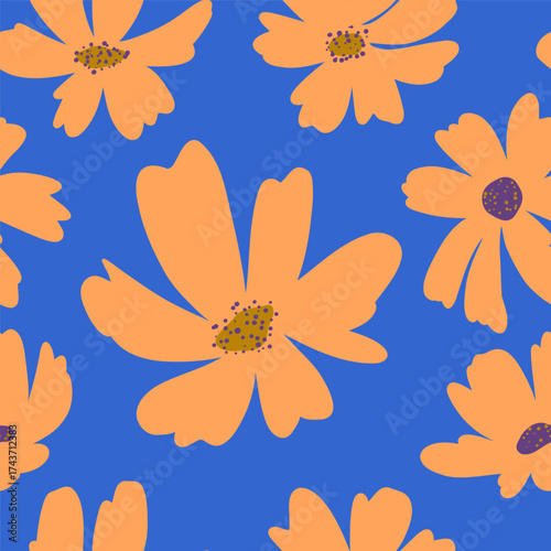 Seamless floral pattern with  wildflowers and leaves. Perfect for fabric, wallpaper, wrapping paper, and modern decor.