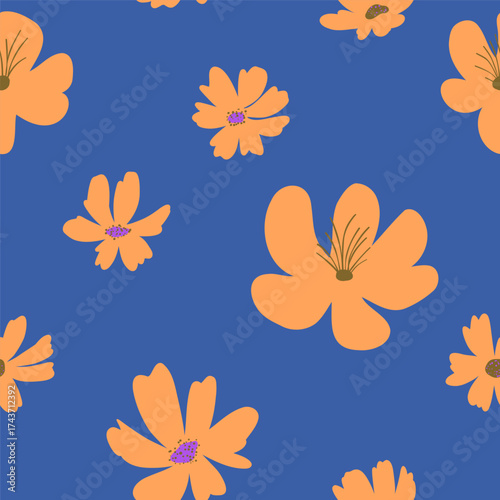 Seamless floral pattern with  wildflowers and leaves. Perfect for fabric, wallpaper, wrapping paper, and modern decor.