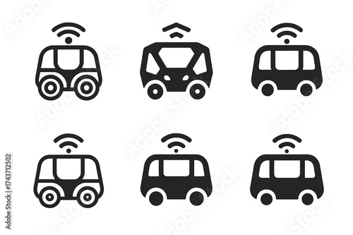 Shuttle Pod Logos. self-driving cars. Set Logo of self-driving cars: Shuttle Pod. harmonious logo variations of the same emblematic concept, each