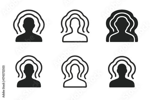 Mental Health Logos. PTSD flashback. Set Logo of mental health: abstract memory waves around figure. harmonious logo variations of the same emblematic concept,