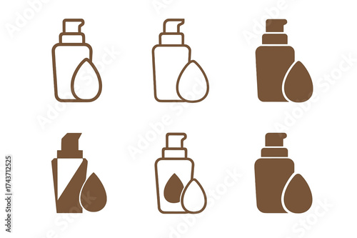 Foundation Logo Variations. Foundation bottles and sponges. Set Logo of Foundation bottles and sponges: Airless foundation bottle. harmonious logo variations