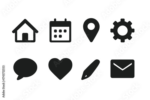 Icon Grid Layout. Icons equally spaced in a 4?2 grid (4 per row, 2 rows). Equal spacing between icons and
