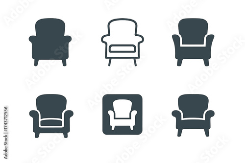 Budget Decor Logos. Home decor on a budget. Set Logo of Home decor on a budget: Secondhand armchair silhouette. harmonious logo variations of the