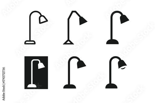 Cozy Floor Lamp Logos. Creating a cozy atmosphere with floor lamps. Set Logo of Creating a cozy atmosphere with floor lamps: Adjustable gooseneck floor lamp.