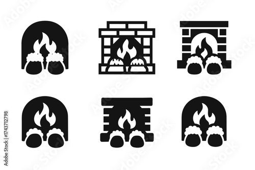 Fuzzy Slippers Logos. Fuzzy Slippers. Set Logo of Fuzzy Slippers: fireplace. harmonious logo variations of the same emblematic concept, each with different