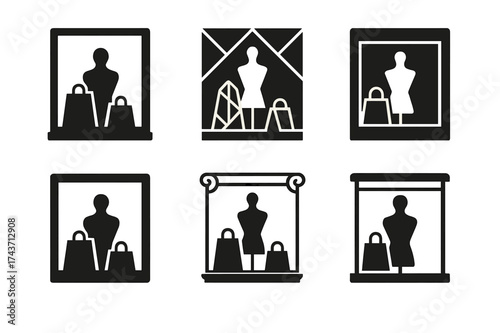 Harmonious Logo Variations. Promotional Display. Set Logo of Promotional Display: retail window display. harmonious logo variations of the same emblematic