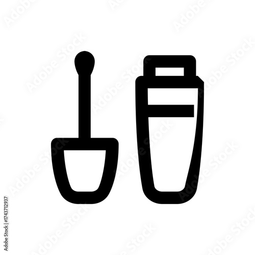 Illustration of black outlined nail polish bottle and applicator on a white background in simple style