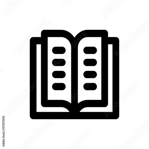 Illustration of an open book with rounded corners and oval shapes representing text on both pages filling 100 chars