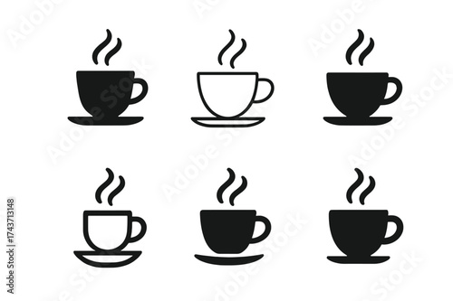 Coffee Logo Variations. Drinking coffee. Set Logo of Lifestyle: steaming coffee cup icon. harmonious logo variations of the same emblematic concept, each with