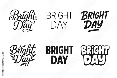 Whimsical Lettering Grid. Bright Day. Set lettering. harmonious lettering variations of the same emblematic concept (Whimsical curly type with flourishes,