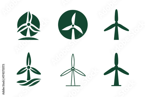 Climate Action Logos. Tech for climate action. Set Logo of Tech for climate action: wind turbine icon. harmonious logo variations of the same emblematic