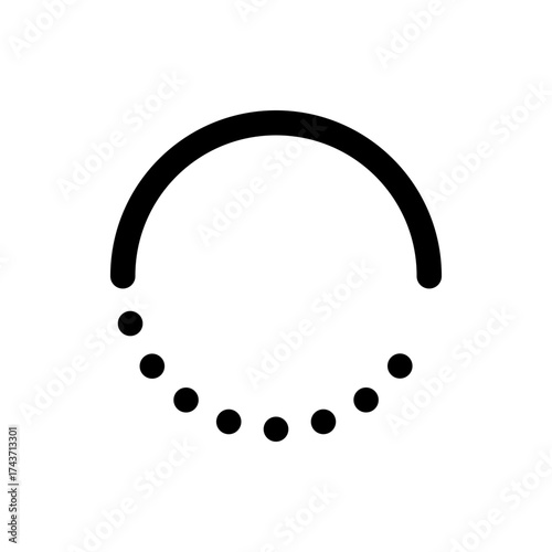 A semi circle with a solid line on top and a dotted line on the bottom in a simple black and white design