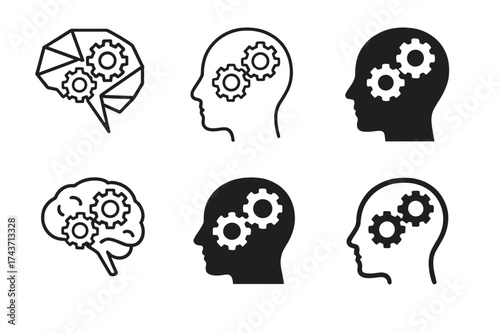 Resilience Logo Variations. Mental health in the workplace. Set Logo of Mental health in the workplace: Resilience training (brain with gears). harmonious logo