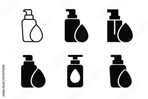 Foundation Logo Variations. Foundation bottles and sponges. Set Logo of Foundation bottles and sponges: Pump foundation bottle. harmonious logo variations of
