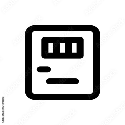 Illustration of a black and white smart meter with rounded edges and simple display elements shown clearly