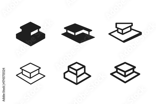 Architectural Logo Variations. Flat roof. Set Logo of Architecture: rooftop view icon. harmonious logo variations of the same emblematic concept, each with