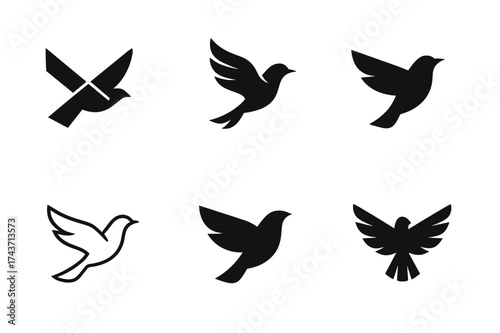 Bird Logo Variations. Final breath. Set Logo of Final breath: bird flying away. harmonious logo variations of the same emblematic concept, each with different