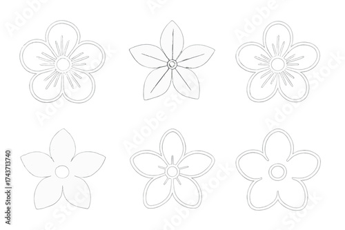 Chalk Flower Logos. Chalk Drawings. Set Logo of Chalk Drawings: flower sketch. harmonious logo variations of the same emblematic concept, each with different