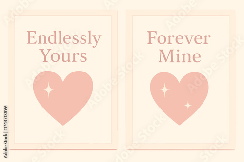 Pastel Love Banners. Endlessly yours. Two vertical A6 banners with safe margins, centered composition, no elements touching edges, pastel style, cream and