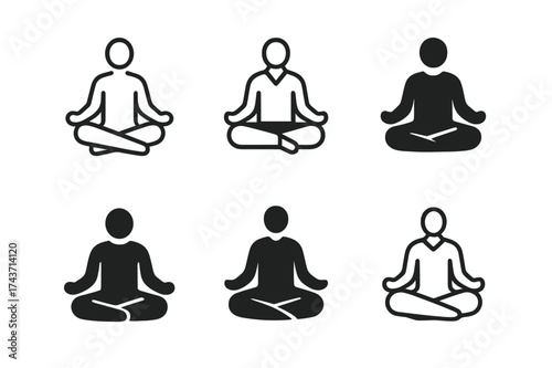 Mindfulness Logo Variations. Mental health in the workplace. Set Logo of Mental health in the workplace: Mindfulness break (person meditating). harmonious logo